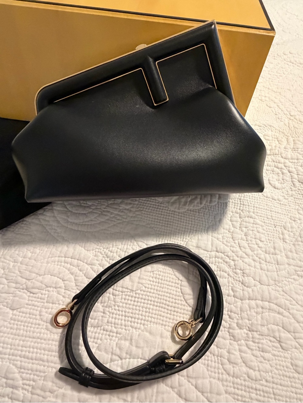 Fendi Top-Handle Clutch Bag with Strap - Black